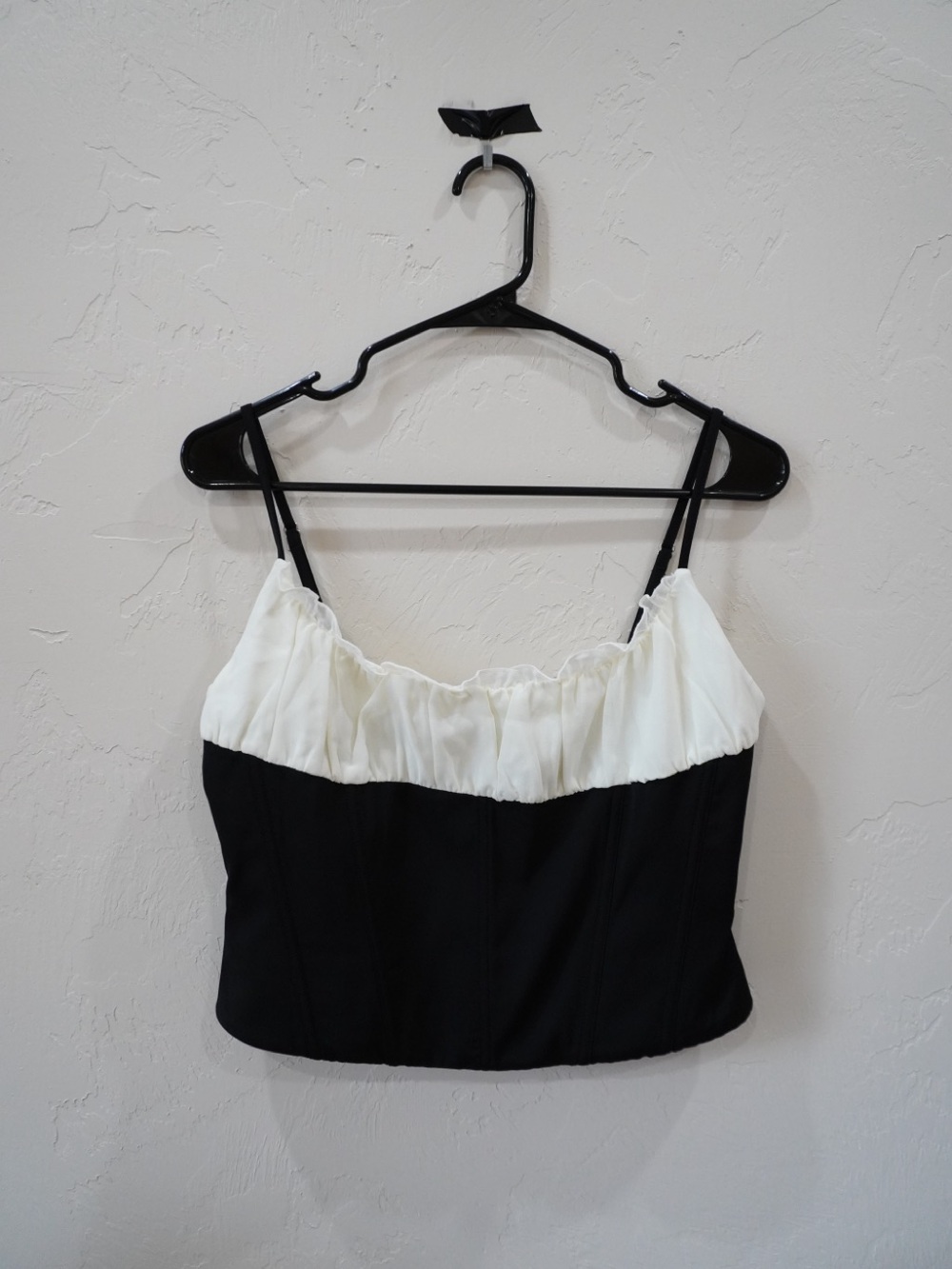 Black and White Sleeveless Bustier Crop Top - M